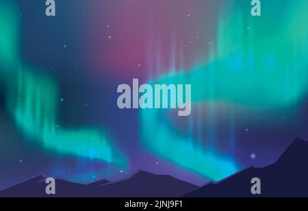 Magnifique Aurora Nothern Light Night Sky Background Illustration de Vecteur