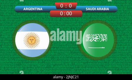 Modèle de tableau de bord entre l'Argentine et l'Arabie saoudite pour le tournoi de football 2022 au Qatar. Regrouper Une correspondance. Illustration vectorielle. Modèle sport. Illustration de Vecteur