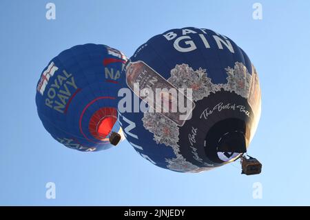 « Bristol Balloon Fiesta 2022 », « Hot Air Balloons », « Wes the Wolf », « Morning Flight » Longleat Balloons », « Balloon Flight », « Navy on gin » Banque D'Images