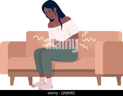 Femme avec douleur dans l'abdomen semi plat couleur vecteur caractère Illustration de Vecteur