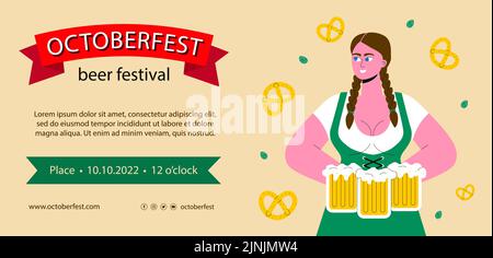 Modèle de bannière horizontale oktoberfest plate illustration vectorielle. Illustration de Vecteur