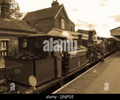 a1x (Terrier) classe W11 'Newport' locomotive & SER classe O1 0-6-0 N° 65 Locomotive à la gare de Sheffield Park sur le chemin de fer Bluebell. LA classe a1x est Banque D'Images