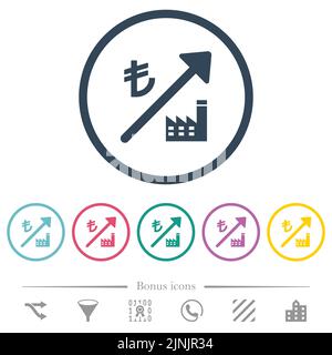 La centrale électrique montante turque Lira prix des icônes de couleur plate dans des contours ronds. 6 icônes bonus incluses. Illustration de Vecteur
