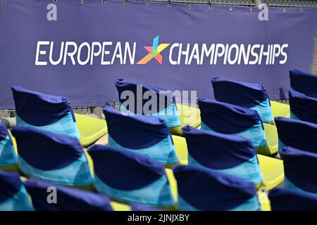 Munich, Allemagne. 12th août 2022. Un logo est photographié aux championnats d'Europe Munich 2022, à Munich, en Allemagne, est photographié le vendredi 12 août 2022. La deuxième édition des Championnats d'Europe a lieu du 11 au 22 août et comporte neuf sports. BELGA PHOTO ERIC LALMAND crédit: Belga News Agency/Alay Live News Banque D'Images