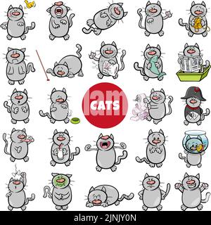 Dessin animé illustration de chats drôle personnages animaux grand ensemble Illustration de Vecteur