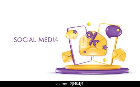 Envoi de lettres sur les remises. Smartphones avec lettre ouverte et coupons. Vecteur 3D réaliste Illustration de Vecteur