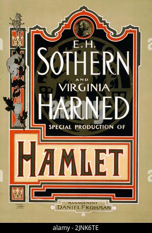 Hamlet (vers 1900) E. H. Sothern et Virginia Harned, Management Daniel Frohman. Affiche de Strobridge et Co Banque D'Images