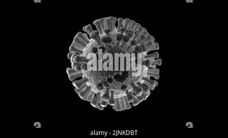 Illustration d'une cellule virale, d'une infection virale ou d'une maladie infectieuse, isolée sur fond noir Banque D'Images