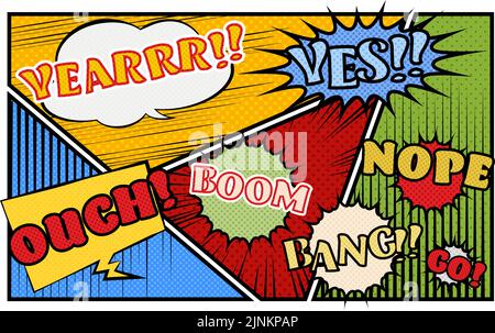 Matériel d'illustration : style de bande dessinée américaine, ballons pop et arrière-plan de points de fractionnement Illustration de Vecteur