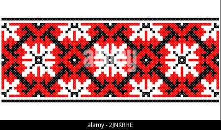 Ukrainien, biélorusse, motif vectoriel de broderie sans couture, point de croix ornement art populaire à cheveux Vyshyvanka. Illustration de Vecteur