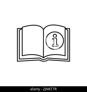 Ouvrir le livre avec le signe d'information bulle isolé ligne mince icône.Catalogue vectoriel ou magazine info et guide d'instruction, manuel ou brochure avec edu Illustration de Vecteur