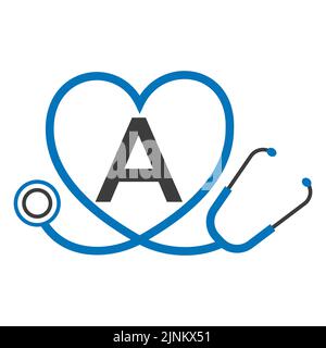 Logo médical sur le modèle de lettre A. Logo médecins avec vecteur de signe stéthoscope Illustration de Vecteur