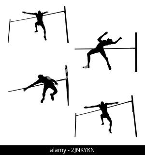 set black silhouette athlète high jump vector Banque D'Images