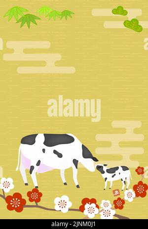 Illustration de la prune et de la vache Shochiku pour l'année 2021 Illustration de Vecteur