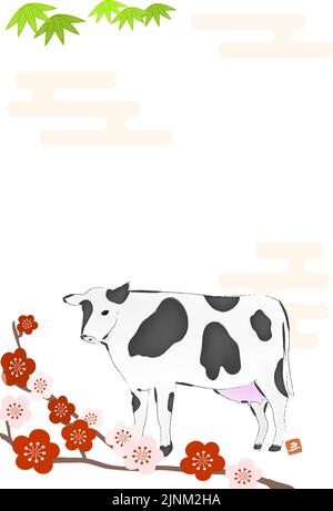 Illustration de la prune et de la vache Shochiku pour l'année 2021 Illustration de Vecteur