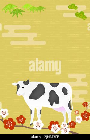 Illustration de la prune et de la vache Shochiku pour l'année 2021 Illustration de Vecteur