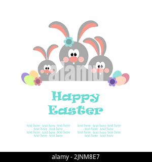 Illustration vectorielle avec une famille de lapins de Pâques mignons. Vacances de Pâques. Carte d'invitation. Bannière. Illustration de Vecteur