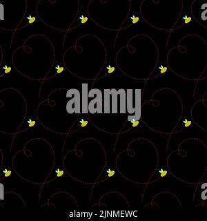 Une abeille volante aimante sur un fond noir sans couture. Illustration de Vecteur