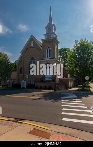 Pentwater, MI - 20 mai 2022 : église méthodiste unie centenaire Banque D'Images