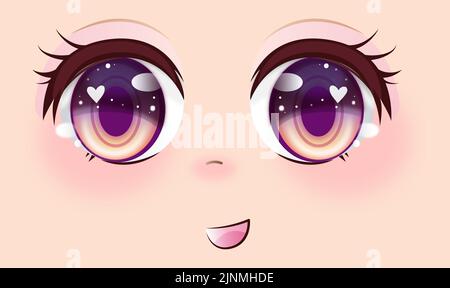 Mignonne anime filles yeux. Expressions du visage Manga. Illustration vectorielle. Illustration de Vecteur