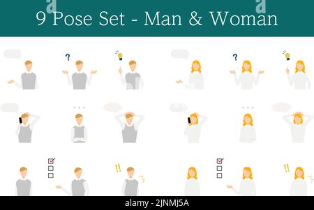 Les hommes et les femmes occidentaux posent un ensemble d'illustrations Illustration de Vecteur