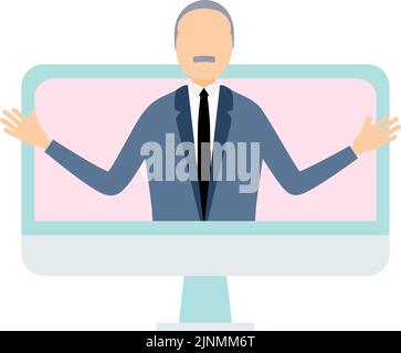 Le patron qui se penche du moniteur et se répand les mains Illustration de Vecteur