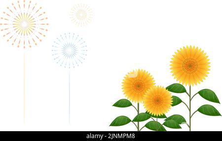 Tournesols et feux d'artifice sur fond blanc (transparent) Illustration de Vecteur