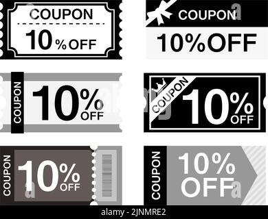 Simple bon de réduction de 10% qui peut être utilisé pour les achats, 6 types ensemble Illustration de Vecteur