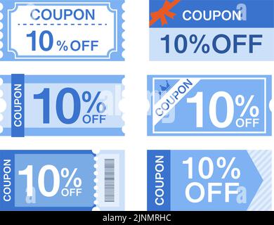 Simple bon de réduction de 10% qui peut être utilisé pour les achats, 6 types ensemble Illustration de Vecteur