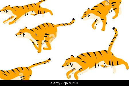 Un troupeau de tigres qui passent à travers, avec une pause Illustration de Vecteur