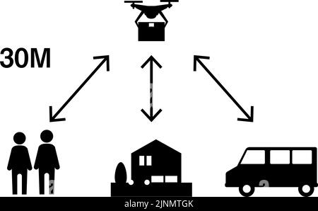 Icône simple indiquant les réglementations et la distance des drones Illustration de Vecteur