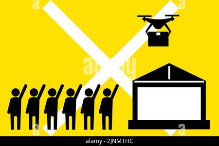 Une icône simple indiquant les réglementations relatives aux drones et les zones d'exclusion aérienne lors des événements Illustration de Vecteur