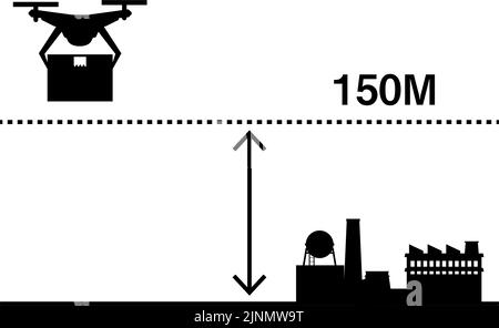 La législation des drones, une icône simple montrant la limite de vol maximale de 150 mètres Illustration de Vecteur