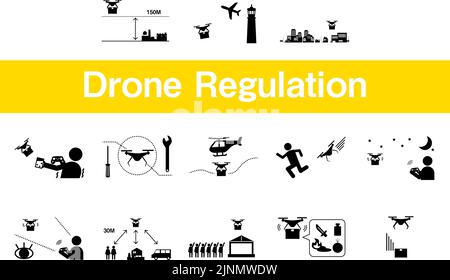 Un jeu d'icônes simple montrant la législation des drones Illustration de Vecteur