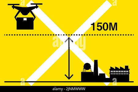 La législation des drones, une icône simple montrant la limite de vol maximale de 150 mètres Illustration de Vecteur