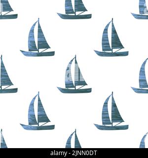 Modèle de bateau à voile. Illustration vectorielle minimaliste sans couture avec navire. Illustration de Vecteur