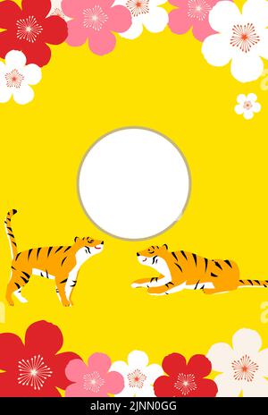 Carte du nouvel an avec cadre photo deux tigres, l'année du tigre 2022 Illustration de Vecteur