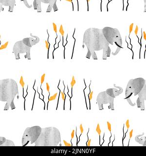 Motif africain sans couture avec joli éléphant. Illustration aquarelle vectorielle. Illustration de Vecteur
