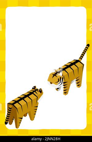 Carte de vœux de l'année du tigre 2022, deux tigres face à face, Isométrique Illustration de Vecteur