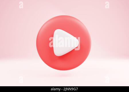 3d les médias sociaux jouent la vidéo en arrière-plan. 3D bouton rond rouge de lecture pour démarrer lecteur multimédia concept de vidéo, symbole d'interface de lecture isolé sur whi Banque D'Images