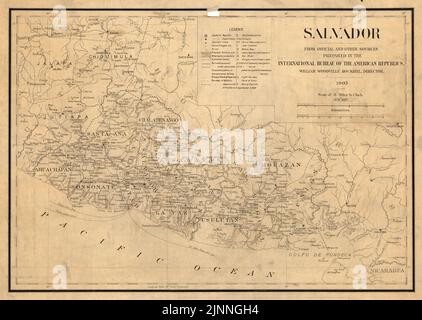 Carte d'époque de la République d'El Salvador en Amérique centrale ca. 1903 Banque D'Images