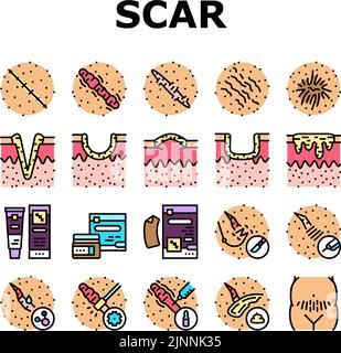 Cicatrice après une traumatologie ou une chirurgie icônes définir le vecteur Illustration de Vecteur