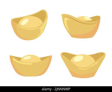 Quatre illustrations plates de sycees lingots d'or chinois définissent le vecteur pour le nouvel an lunaire. Lingots d'or en forme de bateau. Illustration de Vecteur