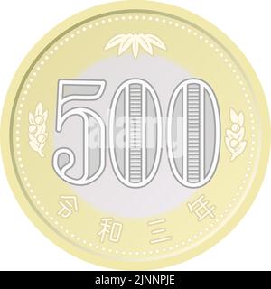 Pièces de yen japonais (monnaie), pièce de 500 yens (retour) - Traduction : 2021 Illustration de Vecteur