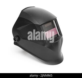 Casque de soudage noir isolé sur fond blanc. Nouveau masque Welder. Avec masque de découpe Banque D'Images