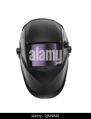 Casque de soudage noir isolé sur fond blanc. Nouveau masque Welder. Avec masque de découpe Banque D'Images