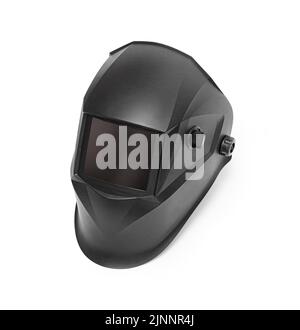 Casque de soudage noir isolé sur fond blanc. Nouveau masque Welder. Avec masque de découpe Banque D'Images