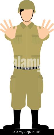 Posture du soldat, arrêtez-vous ! Sortez vos mains devant vous. Illustration de Vecteur