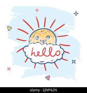 Hello summer sun craie dessiné à la main d'icônes. Vector illustration isolé sur fond blanc. Illustration de Vecteur