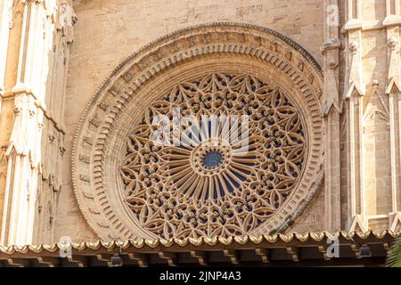 Palma de Majorque, Espagne. Détail de la façade du portail Mayor de la cathédrale gothique de Santa Maria Banque D'Images